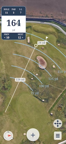 The Shark Club app showing the GPS carry distance needed to clear a fairway bunker