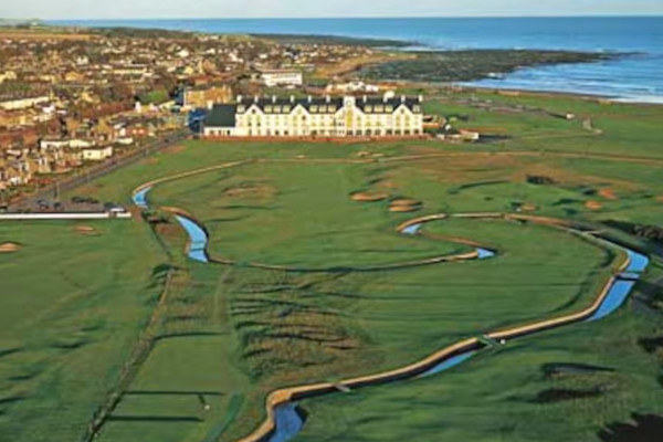 The Barry Burn winding across the 18th hole at Carnoustie