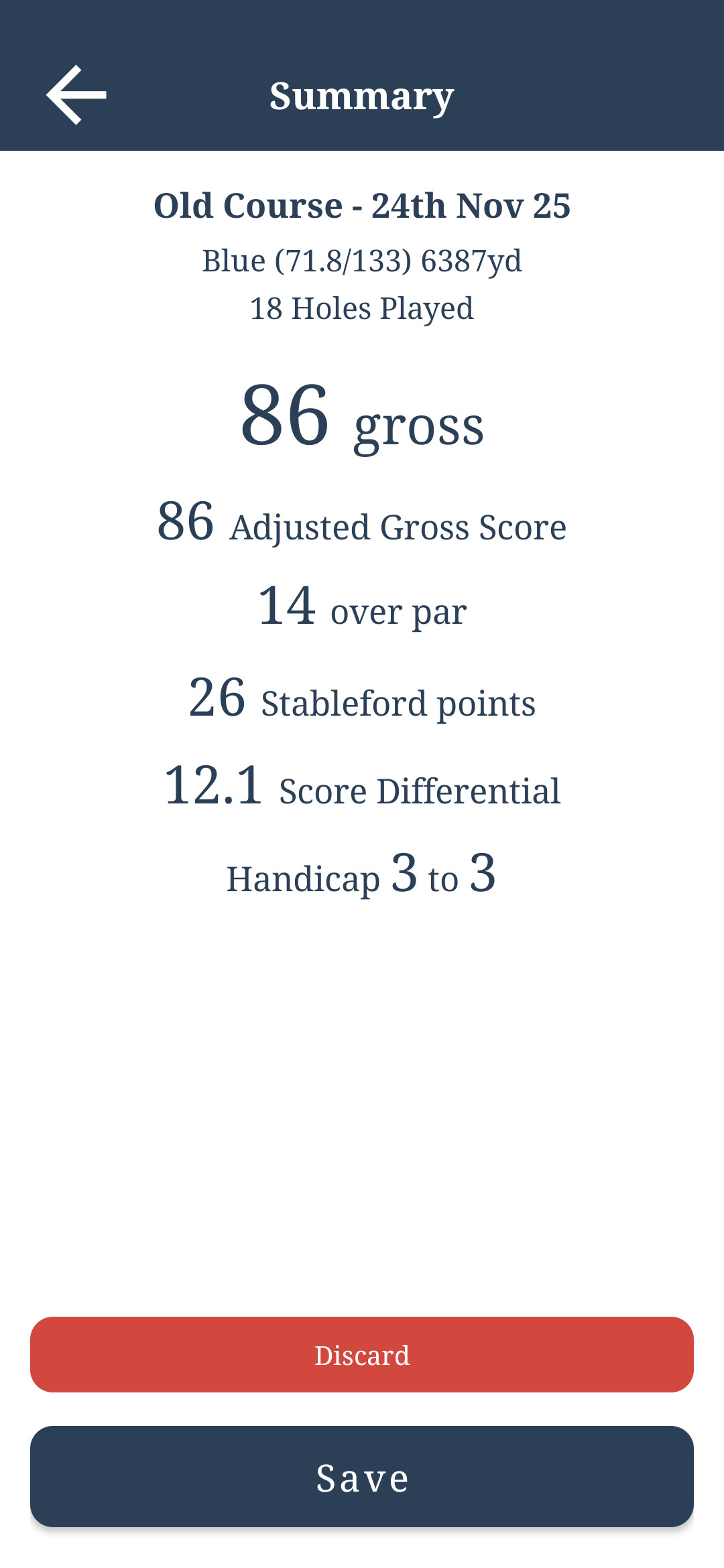 Phone screenshot 5 – handicap tracking